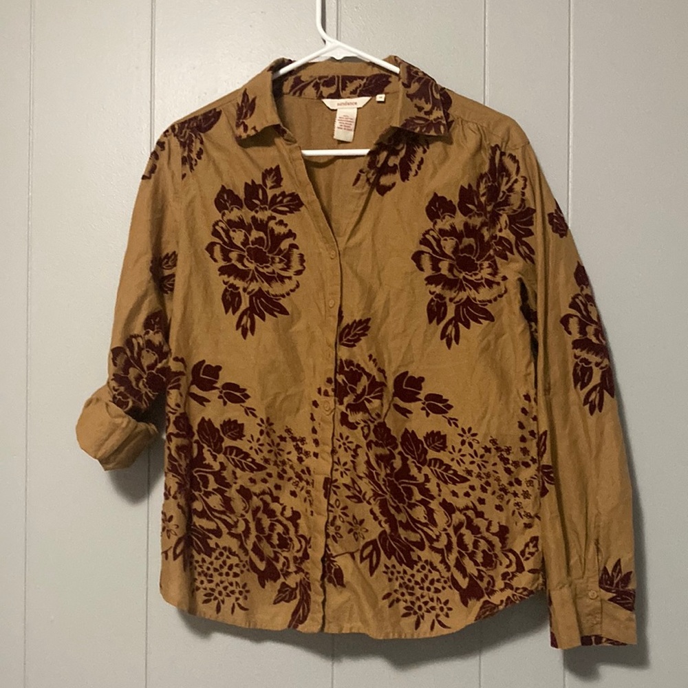 Sundance velvet floral button up shirt